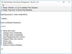 Administration and Security Management Menu