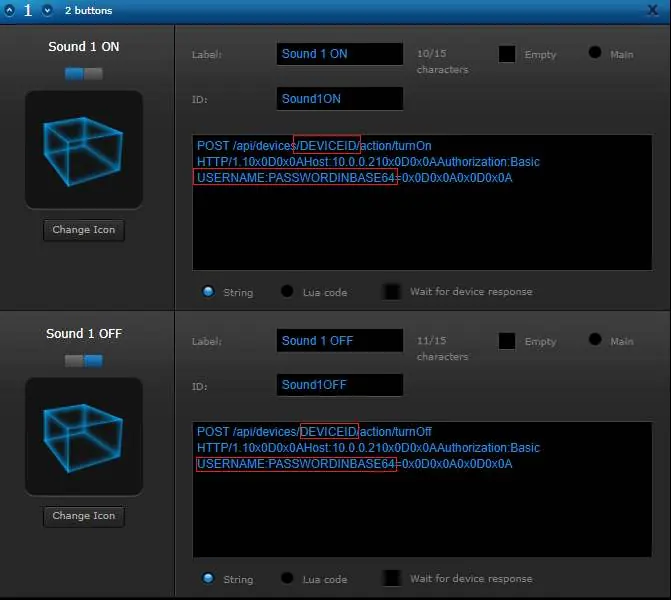 API command configuration
