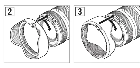 Lens hood attachment and storage