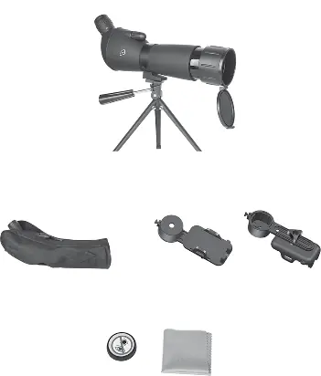 Overview of spotting scope parts and accessories
