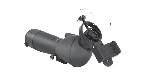 Smartphone holder installation on the eyepiece