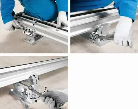 Rail mounting and adjustment procedure.