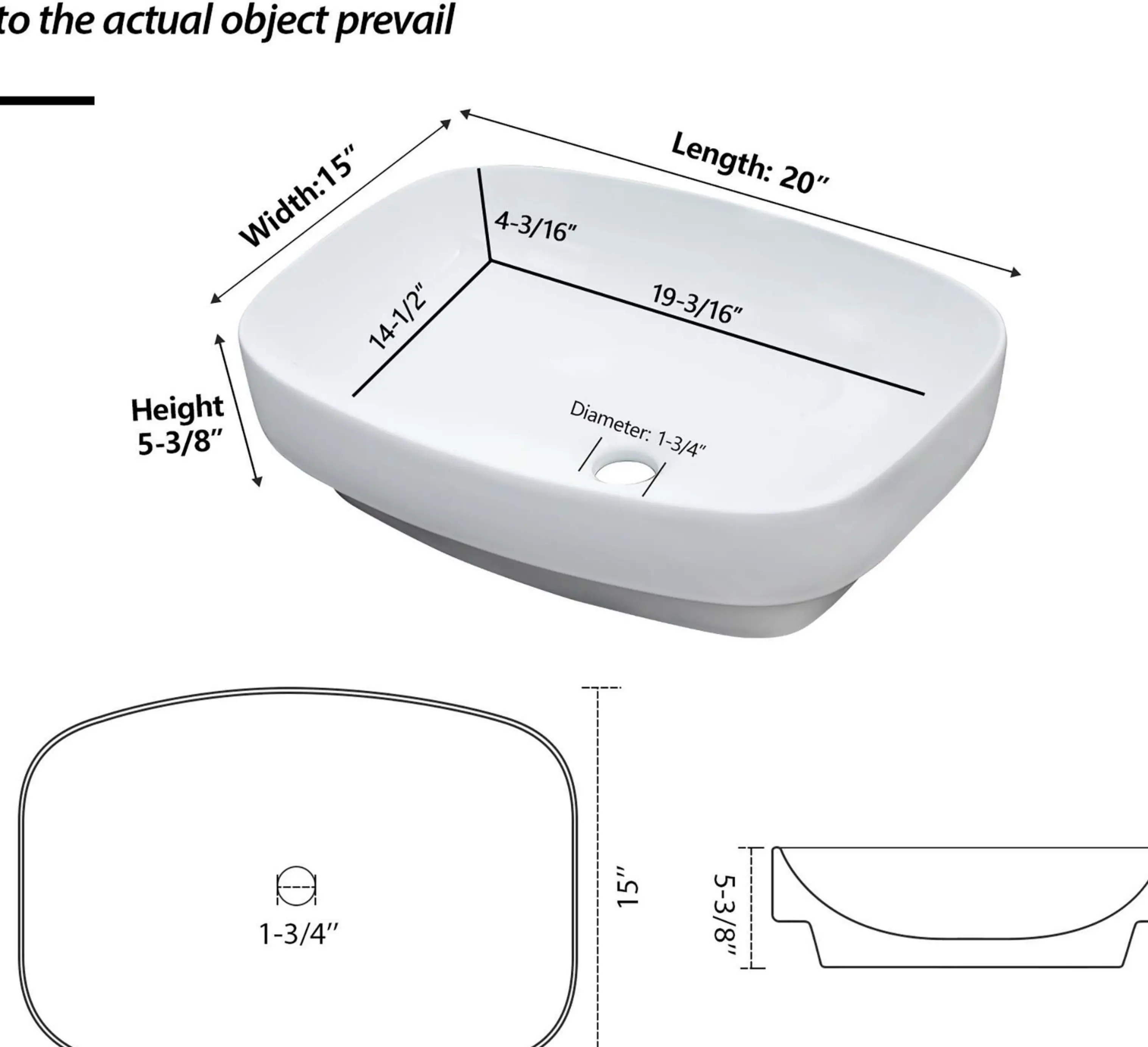 Dimensional diagram of the LORDEAR rectangular sink