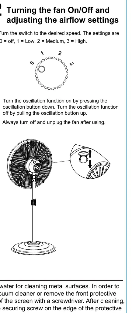 Operating instructions: Adjusting tilt angle and speed settings.