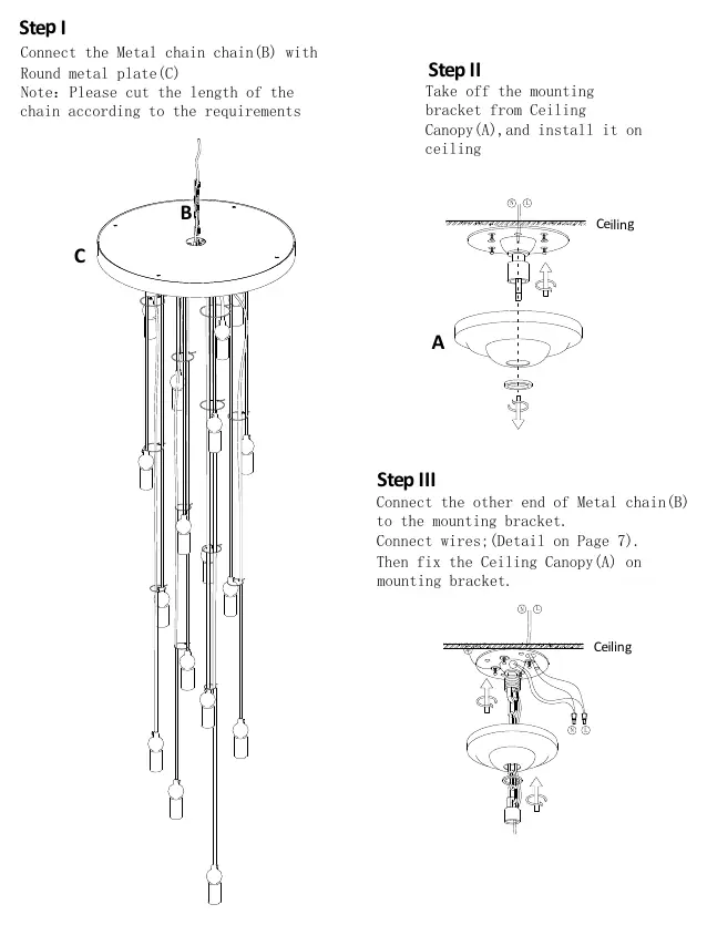 Installation steps I, II, and III