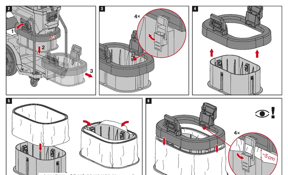 Installation steps for the dust bag system