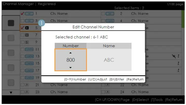 Edit Channel Number Interface