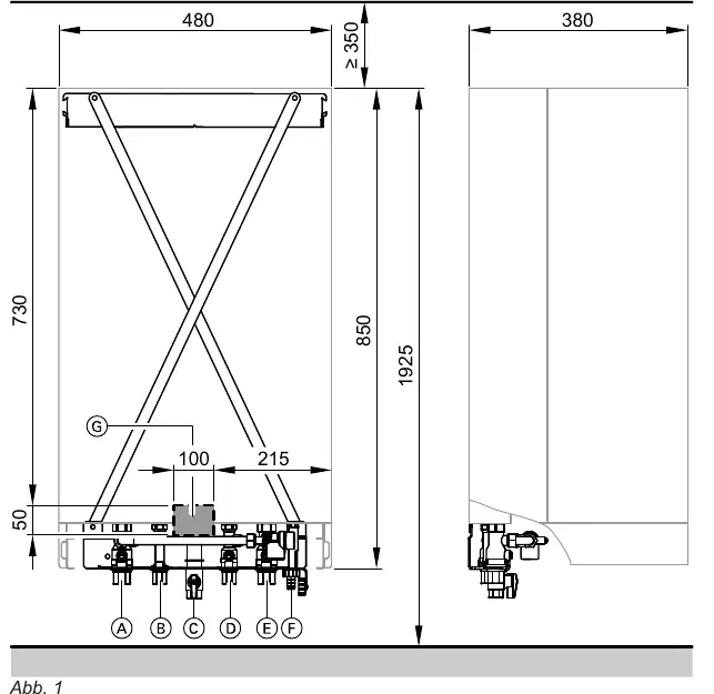 Boiler dimensions and connection points (Abb. 1)