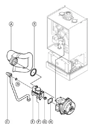 Gas valve assembly diagram for Vitodens 200-W, WB2B 19, 26, 35