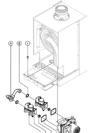 Gas valve assembly diagram for Vitodens 200-W, WB2B 80, 105