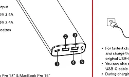 Power Bank port layout and button identification.