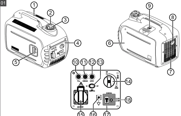 Product overview with numbered components