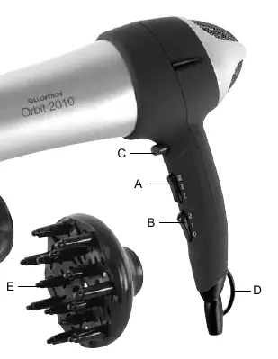 Lloytron Orbit 2010 Hair Dryer features and attachments