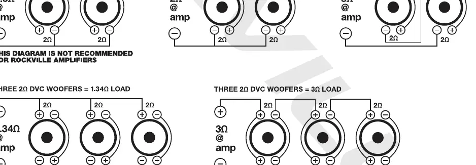 Wiring configurations for three and four subwoofers.