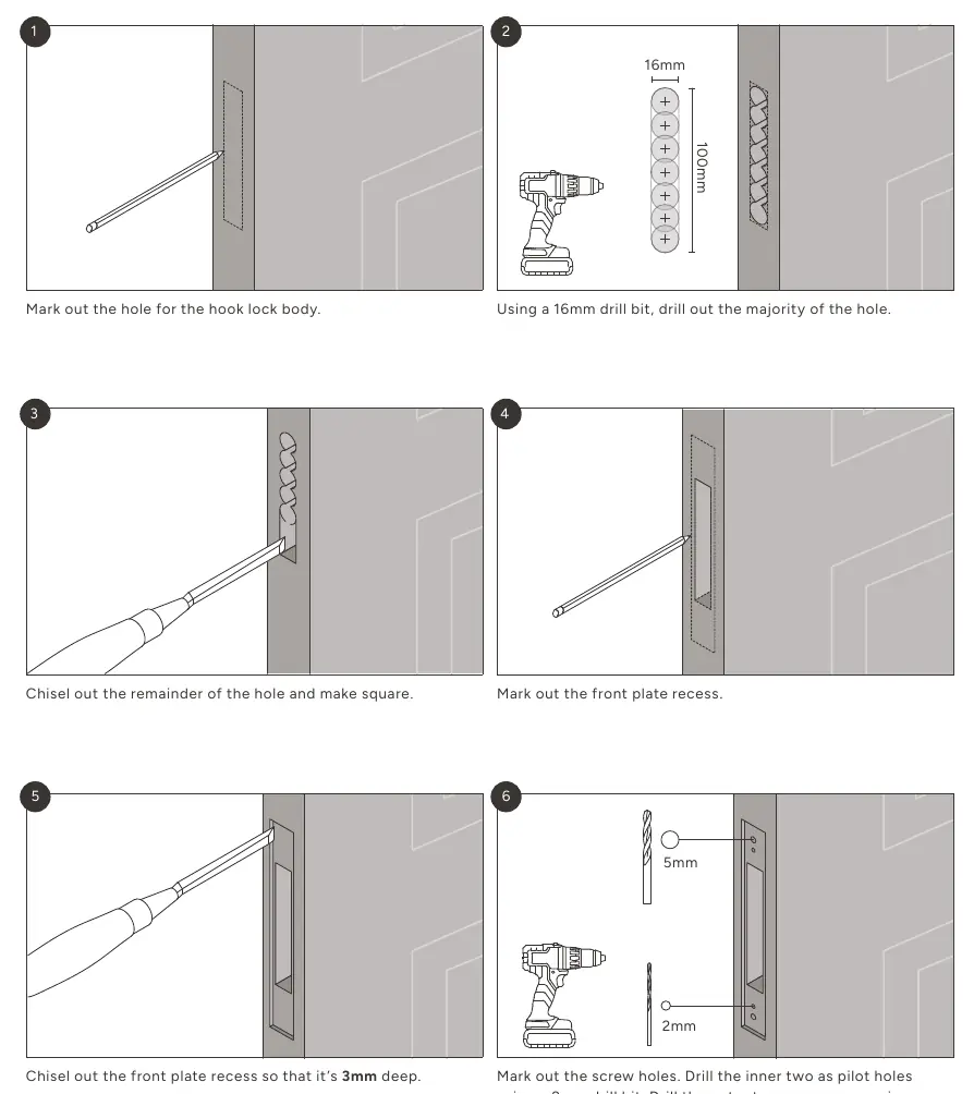 Hook lock mortice installation steps