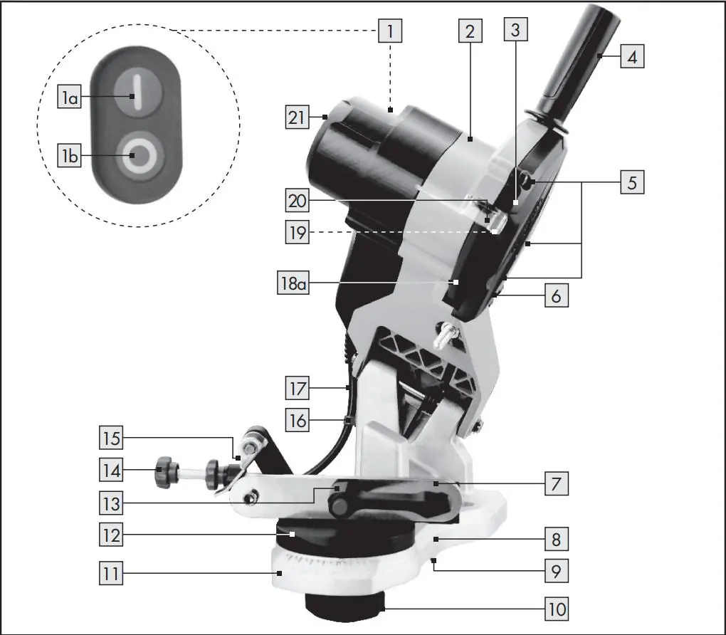 Parts diagram of the chainsaw sharpener