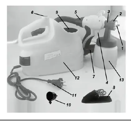Parts of the spray gun