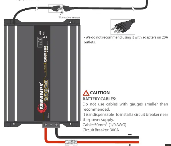 Wiring diagram showing connections to the battery and circuit breaker.