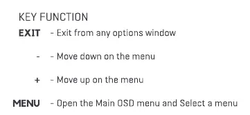 Button functions for OSD navigation.