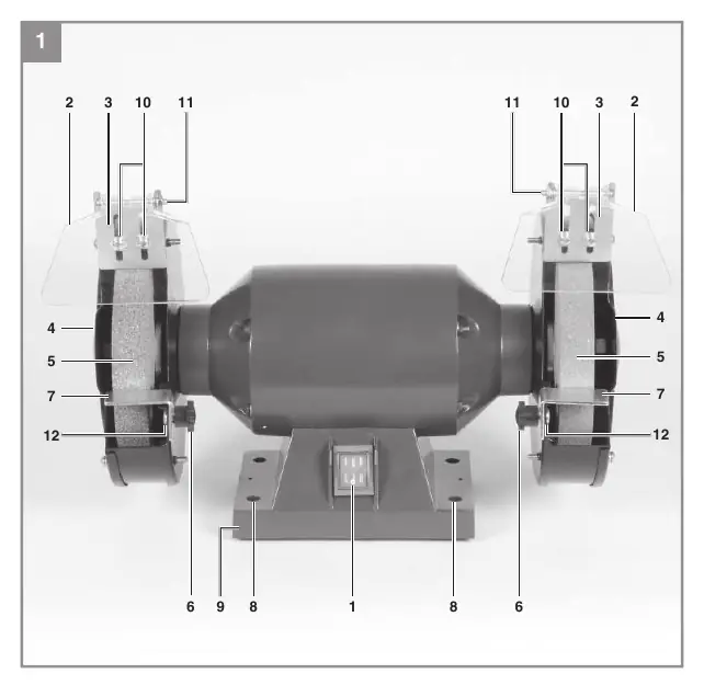 Overview of the bench grinder components