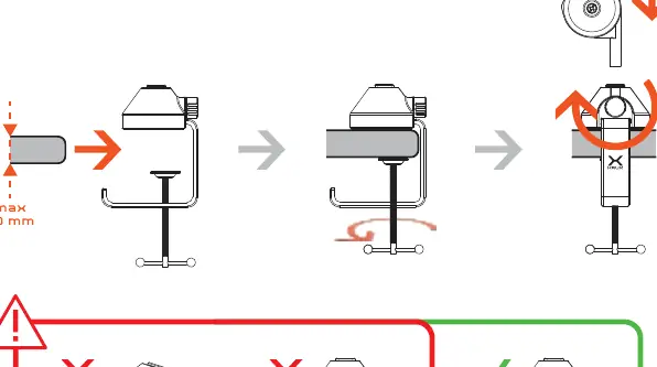 Mounting the arm to the desk using the clamp.