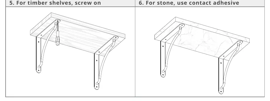 Attaching timber or stone shelves