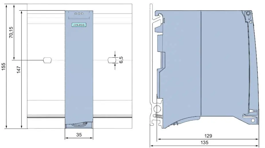 Dimension drawing of the IM 155-5 PN HF interface module