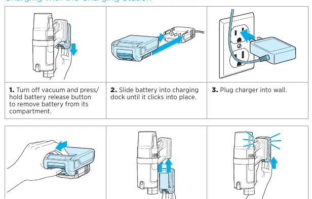 Charging the battery using the charging station.