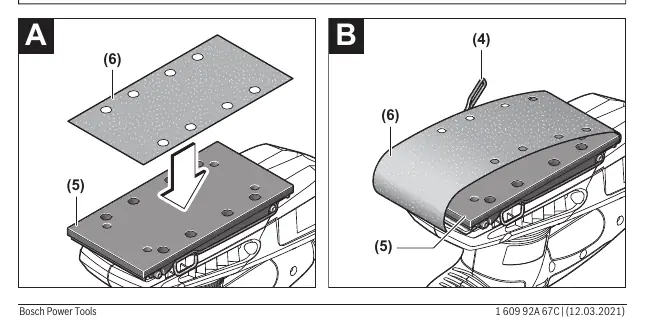 Sanding sheet attachment (A and B)