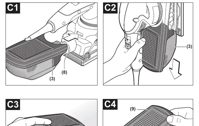 Dust box removal and cleaning (C1-C4)