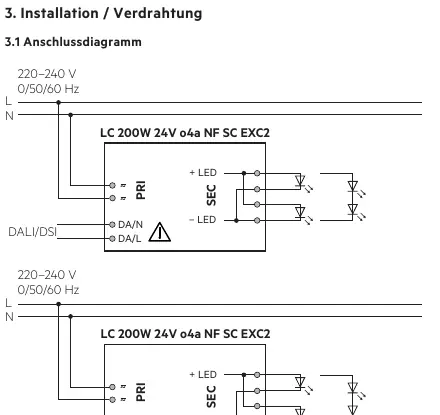 Wiring diagram for DALI/DSI and switchDIM