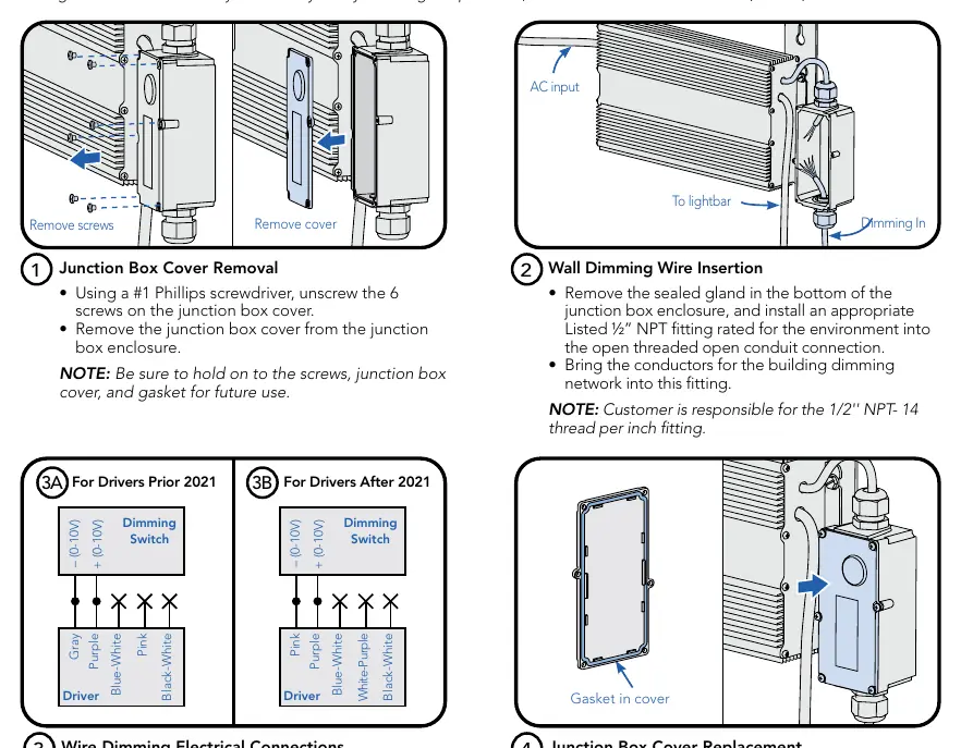 Wired dimming connection steps.