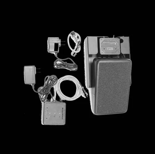 NOVA Wireless Pedal components including pedal, charger, and receiver dongle.