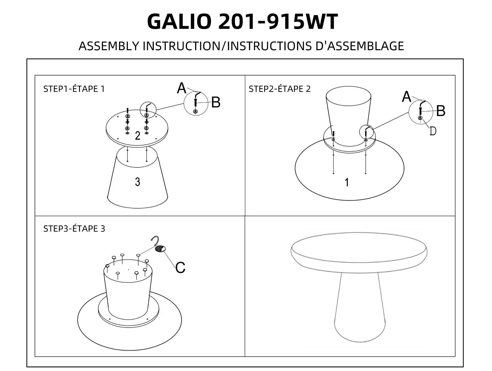 Step-by-step assembly instructions for the dining table.