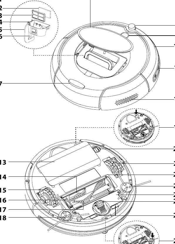 Diagram of the robotic vacuum cleaner parts