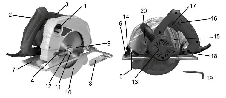 Overview of the circular saw components