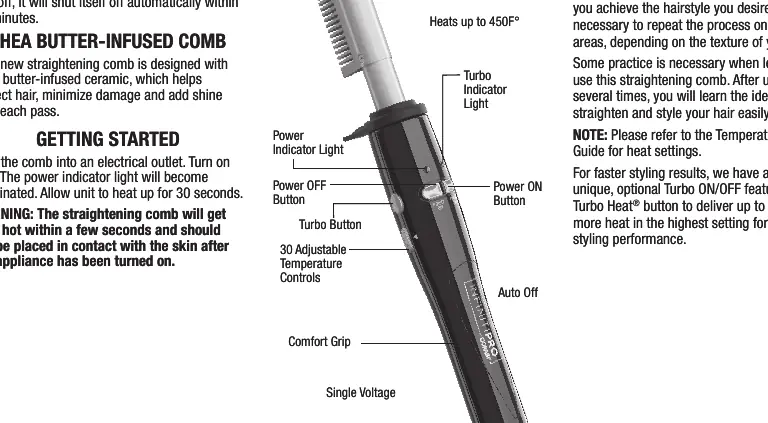 Diagram of the Straightening Comb features