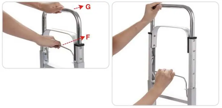 Using lever F and handle G
