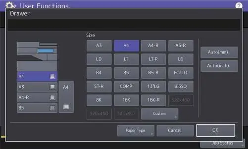 Drawer paper size settings