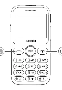 Front view of the Alcatel 2020X showing the keypad and power key.