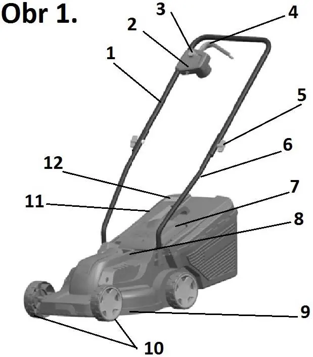 Overview of the lawnmower components.