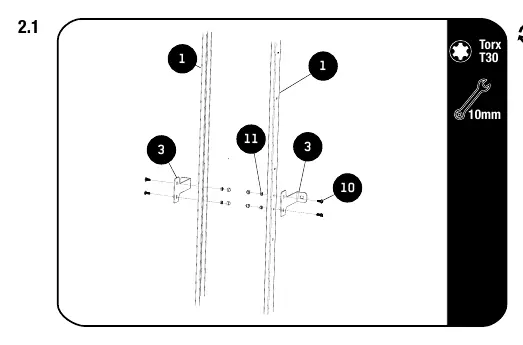 Assembly of center brackets (Step 2.1)