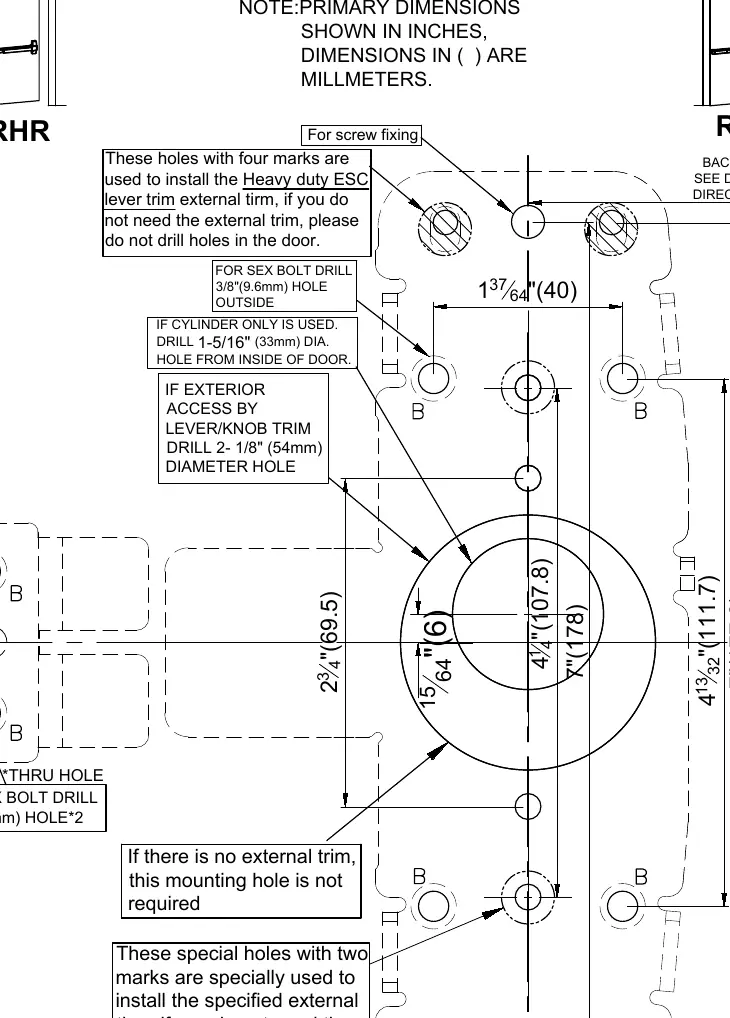 RHR (Right Hand Reverse) drilling template for SVR device.