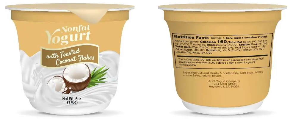 Example label of nonfat yogurt with a fat-containing flavoring ingredient.
