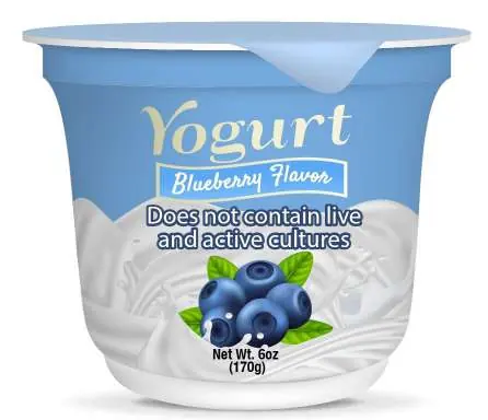Example label for yogurt treated to inactivate viable microorganisms.