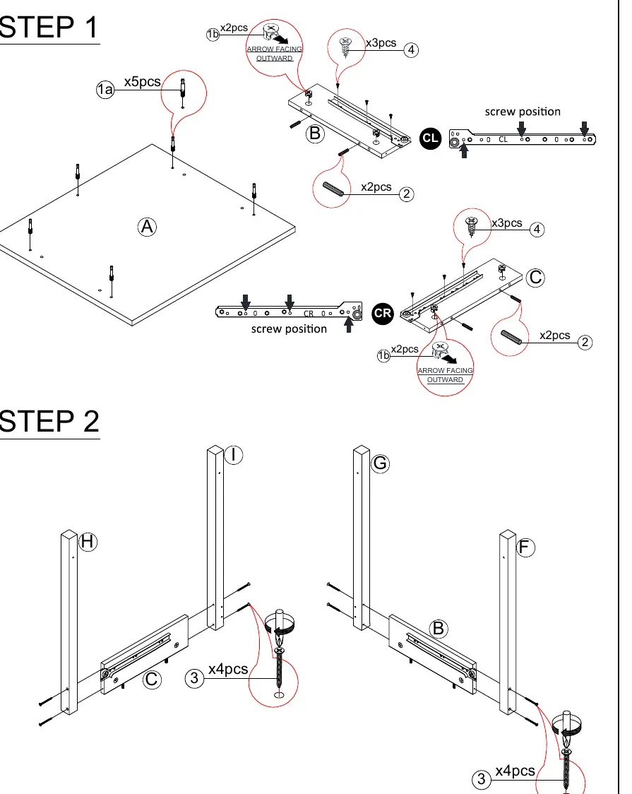 Steps 1 and 2: Frame assembly