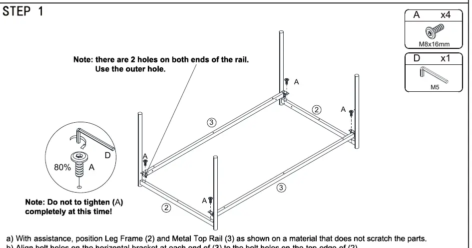Step 1: Assembling Leg Frame and Top Rail