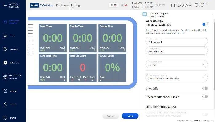 Dashboard Settings interface