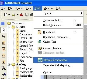 Tools menu in LOGO! Soft Comfort
