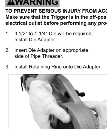Installing the die adapter and retaining ring